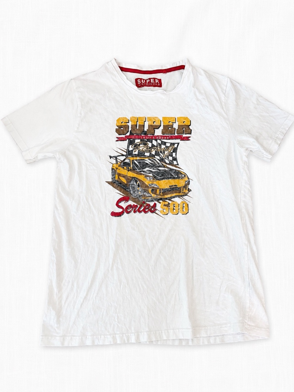 White Short Sleeve Racing Graphic Tee - Yellow Accent